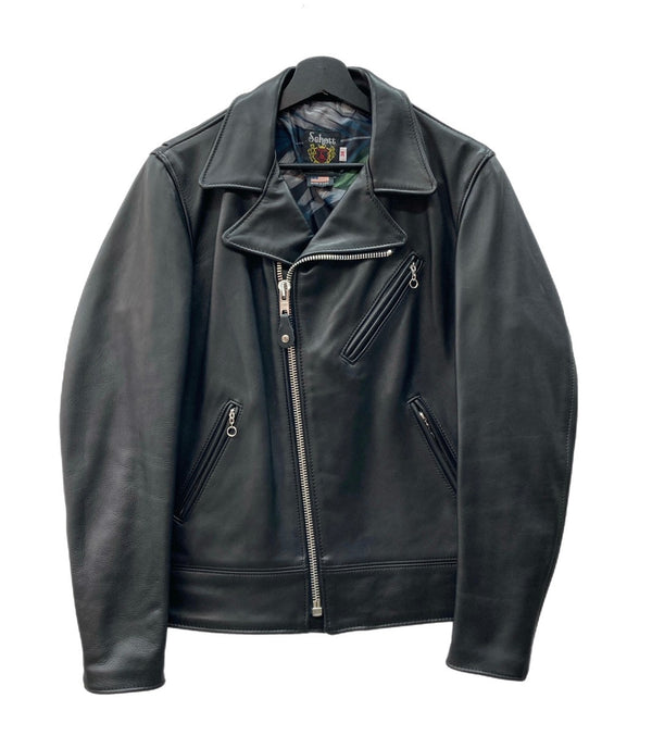 ステューシー STUSSY Schott ショット コラボ ダブル ライダース レザー 革ジャン カウレザー 牛革 USA製 黒 7516 サイズ 38 ジャケット 無地 ブラック 104MT-2076