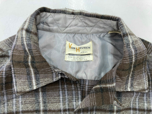 ヴィンテージ  vintage 50s～ 50年代 VAN HEUSEN ヴァン・ヒューゼン VHタグ  オープンカラー 開襟 ブラウン グレー 長袖シャツ チェック マルチカラー 104MT-1307