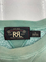 ダブルアールエル RRL PRINT LOGO SWEAT SHIRT プリント ロゴ スウェット シャツ トレーナー 加工 長袖 Ralph Lauren 緑 スウェット プリント グリーン Sサイズ 104MT-1487