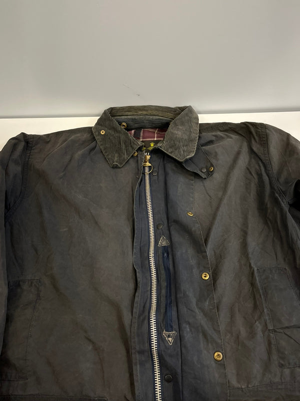 バブアー BARBOUR 90's 90年代 3ワラント BORDER ボーダー ワックス コットン オイルドジャケット コート VINTAGE ヴィンテージ ジャケット ネイビー 101MT-5343