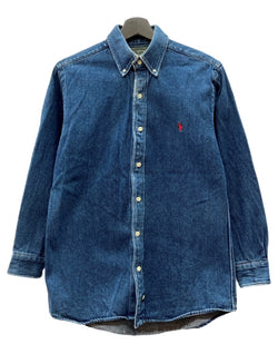 ラルフローレン RalphLauren POLO COUNTRY 90s BUTTONDOWN DENIM SHIRT ボタンダウン デニム シャツ 長袖 インディゴ 青 長袖シャツ ロゴ ブルー Sサイズ 104MT-2263
