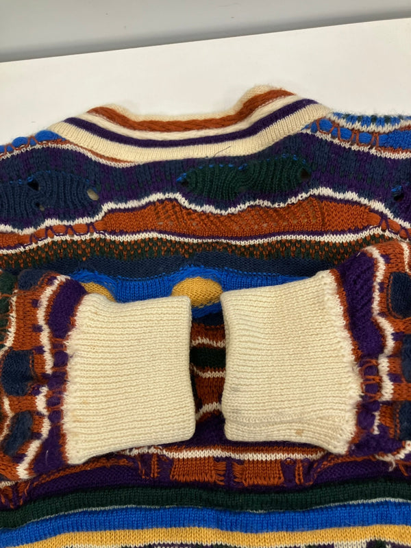 クージー COOGI 80's 80年代 白タグ 旧タグ CUGGI VINTAGE ヴィンテージ 立体ニット 3Dニット セーター クレイジーニット   カーディガン マルチカラー Mサイズ 101MT-5075