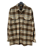 ダブルアールエル RRL 90s 90年代 三ツ星タグ フランネル ネルシャツ オープンカラー 開襟 ボックスカット 茶色 長袖シャツ チェック ブラウン 104MT-2016