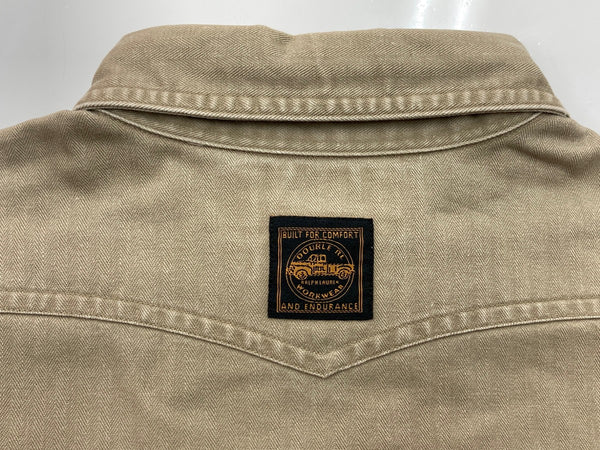 ダブルアールエル RRL 90s 三ツ星タグ プルオーバー ヘリンボーン HBT ミリタリー ワークシャツ マチ付き 長袖シャツ 無地 ベージュ Mサイズ 104MT-2061