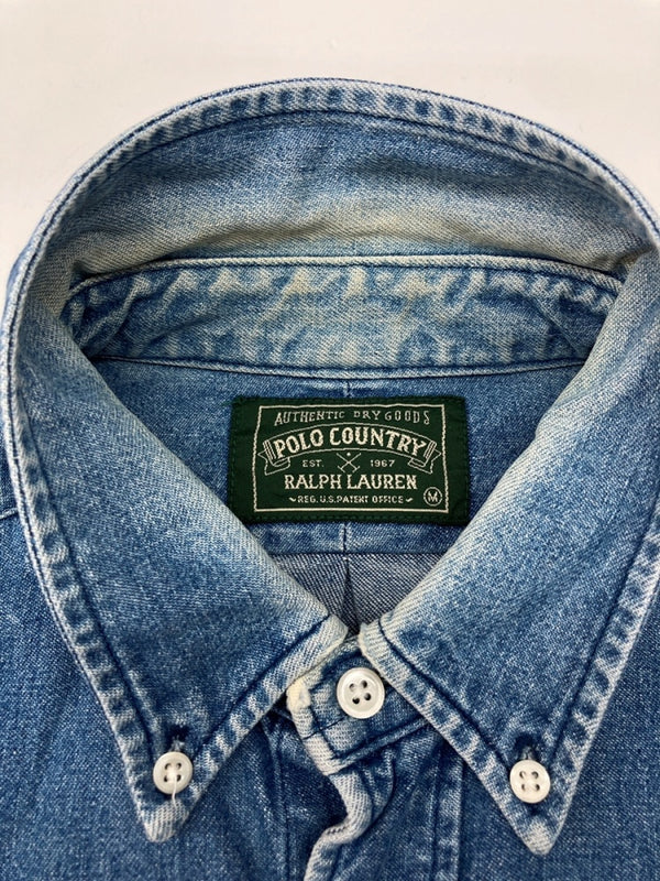 ラルフローレン RalphLauren POLO COUNTRY 90s BUTTONDOWN DENIM SHIRT ボタンダウン デニム シャツ ハミルトン社 長袖 インディゴ 青 長袖シャツ ロゴ ブルー Mサイズ 104MT-2265