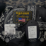 バンソン VANSON ワンスター刺繍 ヒョウ柄切替 ブラックデニムベスト NVSV-2401 Lサイズ 201MT-4084