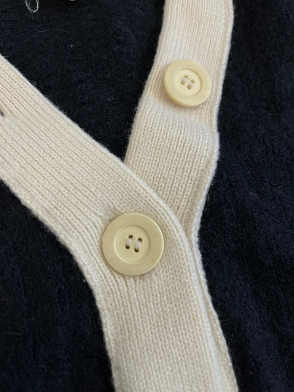 カンサイヤマモト KANSAI YAMAMOTO 山本寛斎 ヴィンテージ ニットワンピース ボーダー Vネック ドッキングデザイン 日本製 レトロ ワンピース ブラック Mサイズ 101LT-167