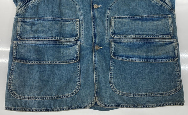 ダブルアールエル RRL 90s DENIM HUNTING JACKET デニム ハンティング ジャケット ボタン 三ツ星タグ Ralph Lauren 青 ジャケット 無地 ブルー Lサイズ 104MT-2295