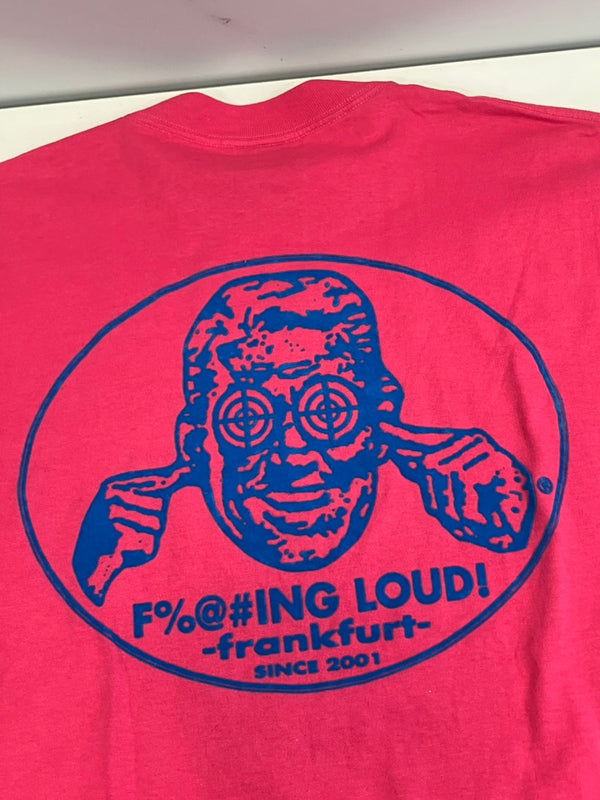 US US古着 90’s 90年代 ONEITA オールドイングリッシュ フロッキープリント MADE IN USA アメリカ製 VINTAGE ヴィンテージ シングルステッチ Tシャツ ピンク Lサイズ 101MT-4574