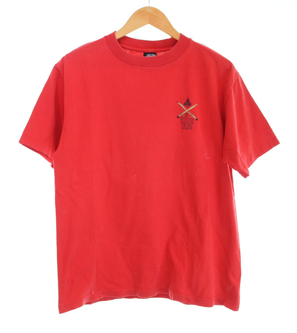 ステューシー STUSSY 90's オールド ステューシー OLD STUSSY 92 STUSSY TRIBE 袖裾 シングルステッチ MADE IN USA 黒タグ L Tシャツ レッド 103MT-3392
