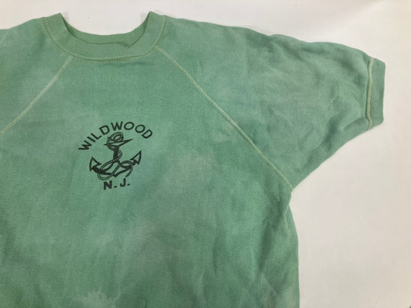 ヴィンテージ vintage 50's～60's 50～60年代 染み込みプリント ラグラン 4本針 フラットシーマ 半袖スウェット - スウェット グリーン 101MT-4962