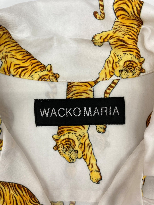 ワコマリア WACKO MARIA OPENCOLOR SHIRT オープンカラー シャツ TIM LEHI ティム リーハイ タイガー 虎 ハワイアン アロハ 開襟 半袖 白 黄 半袖シャツ 総柄 ホワイト Mサイズ 104MT-2330