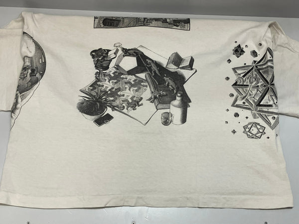 ヴィンテージ vintage 90s 90's SOF TEE BY TEE JAYS M.C.Escher エッシャー 騙し絵 全面プリント オールオーバー アメリカ製 MADE IN USA ART アート XL Tシャツ ホワイト LLサイズ 101MT-3092