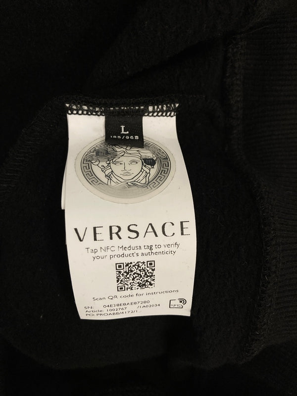 ヴェルサーチェ VERSACE ロゴプリント スウェットシャツ クルーネック 黒 ヴェルサーチ  スウェット ブラック Lサイズ 101MT-3578