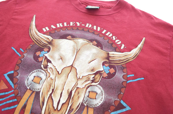 ハーレーダビッドソン Harley-Davidson Hanes ヘインズ USA製 両面プリント 半袖Tシャツ Tシャツ レッド Lサイズ 103MT-2979
