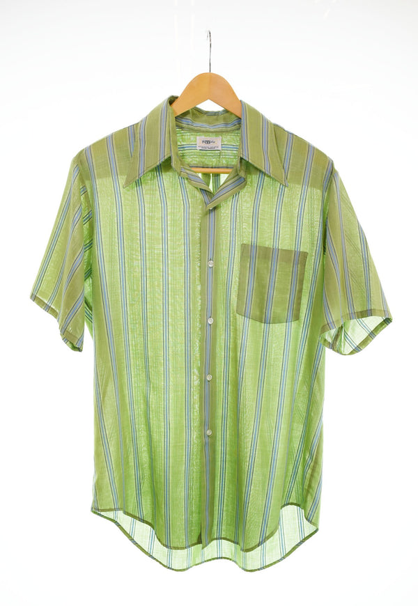 ヴィンテージ Vintage 70s TOWN CRAFT PENNYS 70's コットンポリ 半袖シャツ グリーン Lサイズ 103MT-2913