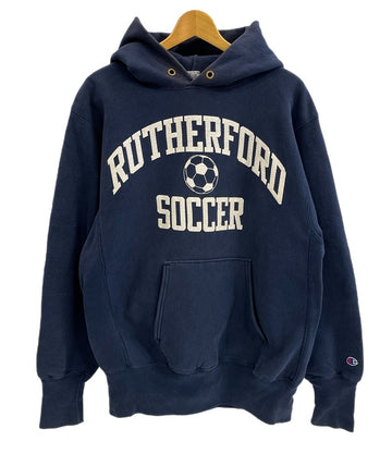 チャンピオン Champion 90s～ ヴィンテージ vintage 刺繍タグ リバースウィーブ REVERSE WEAVE US古着 サッカー 3段プリント パーカ ネイビー Lサイズ 101MT-4159