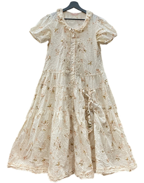 ピンクハウス PINKHOUSE 2011年モデル 生成モチーフ付き たくし上げ 桜 花柄 DRESS ドレス ピコフリル リボン ティアード レトロ アンティーク ロリータ IVORY アイボリー P011CFA09 ワンピース 総柄 ピンク 104LT-222