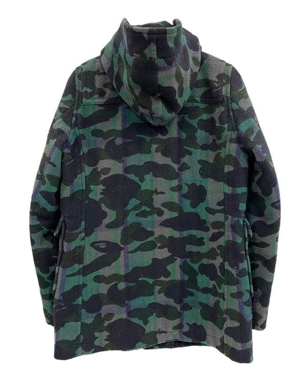ア ベイシング エイプ A BATHING APE BAPE サルカモ ダッフルコート フード付き カモフラ 迷彩 ライン ジャケット カーキ Sサイズ 101LT-153