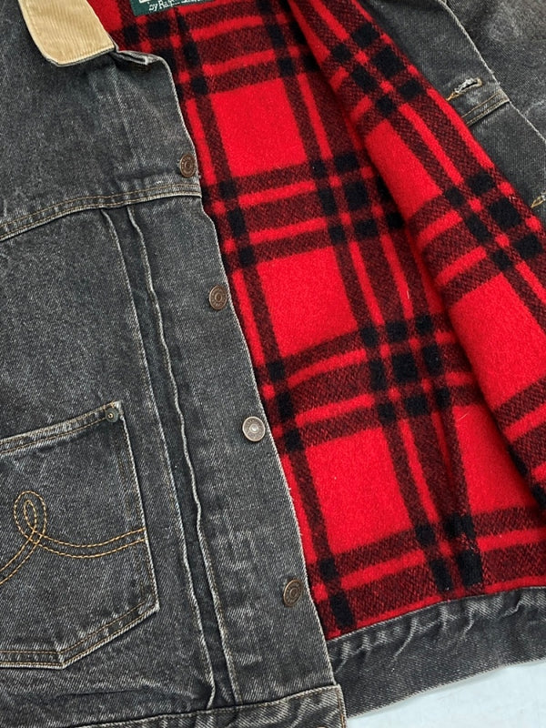 ラルフローレン RalphLauren 2nd type BLACK DENIM JACKET ブラック デニム ジャケット 裏地ブランケット 襟コーデュロイ Gジャン 黒 ジャケット ロゴ ブラック Lサイズ 104MT-1527