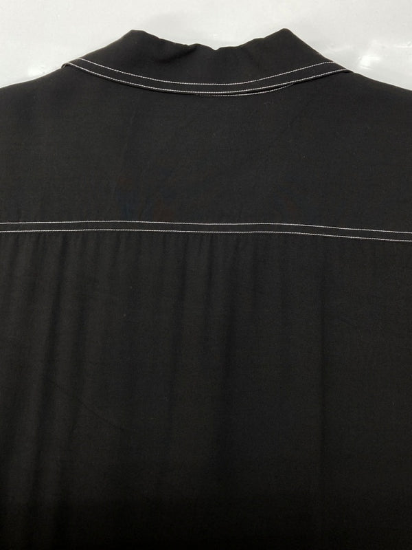 ヨウジヤマモト Yohji Yamamoto POUR HOMME OPEN SHIRT オープン シャツ ホワイトステッチ ブラウス 長袖 薄手 黒 HR-B49-249 サイズ 4 ジャケット 無地 ブラック 104MT-2118