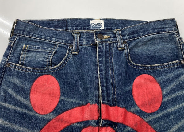 アベイシングエイプ A BATHING APE Milo Face Denim Pants マイロ フェイス デニム パンツ ジーンズ 紺 プリント デニム ネイビー Sサイズ 104MB-370