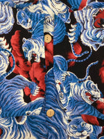 ヒューストン HOUSTON ALOHA SHIRT アロハ シャツ ウッドボタン オープンカラー ハワイアン タイガー 百虎 虎 開襟 半袖 青 ブルー 41022 半袖シャツ 総柄 マルチカラー Lサイズ 104MT-2331