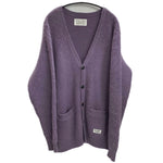 ワコマリア WACKO MARIA モヘヤ ウール混 カーデ ロゴ カーディガン ワンポイント カーディガン パープル Lサイズ 201MT-3708