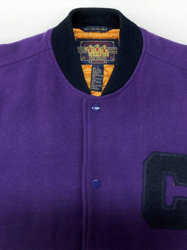 チャップス CHAPS 80s 90s VARSITY JACKET バーシティ ジャケット スタジャン ボタン ワッペン Ralph Lauren アウター 紫 緑 ジャケット ロゴ パープル Mサイズ 104MT-2202