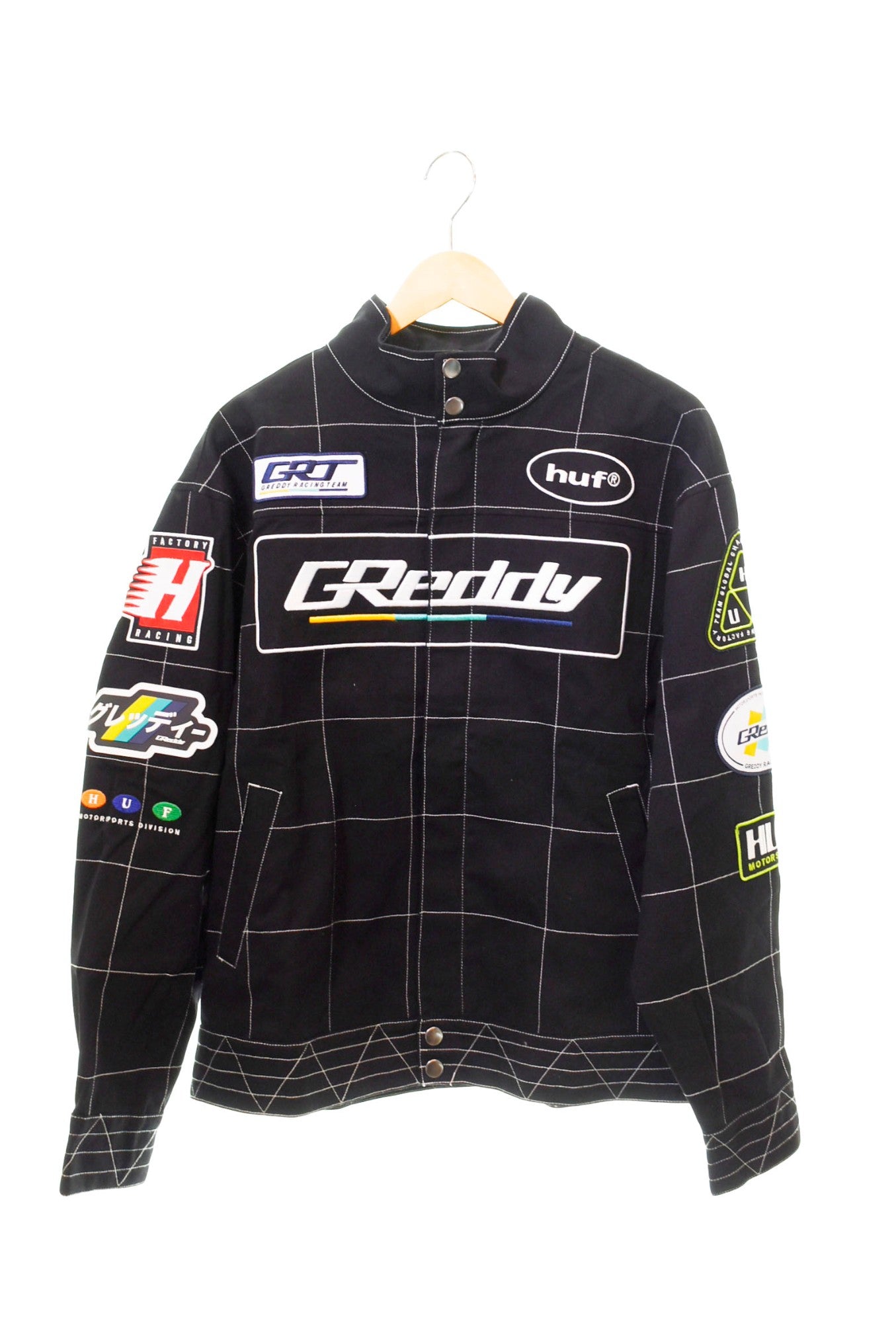 ハフ HUF GREDDY RACING TEAM JACKET レーシングジャケット 黒 JK00421 ジャケット ロゴ ブラック Mサイズ  103MT-464 | 古着通販のドンドンサガール