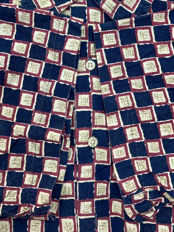ラルフローレン RalphLauren 90s OPEN COLLAR SHIRT オープン カラー シャツ FORREST アロハ ハワイアン USA製 半袖 開襟 青 半袖シャツ チェック ブルー Mサイズ 104MT-1511