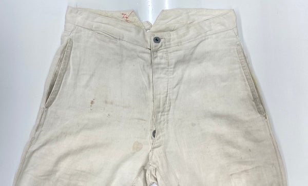 ヴィンテージ vintage 20s 30s ボージョンパンツ ヘリンボーン リネン 針シンチ フランス軍 フレンチ ユーロ French Army Linen HBT Bourgeron 生成り 無地 スラックス ホワイト 104MB-298