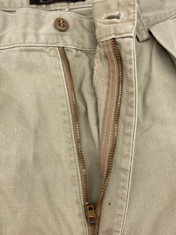 ダブルアールエル RRL 90s TACK CHINO PANTS タック チノ パンツ ジップフライ ワーク トラウザーズ 三ツ星タグ USA製 Ralph Lauren 薄茶 無地 チノパン ベージュ 33×31 104MB-343