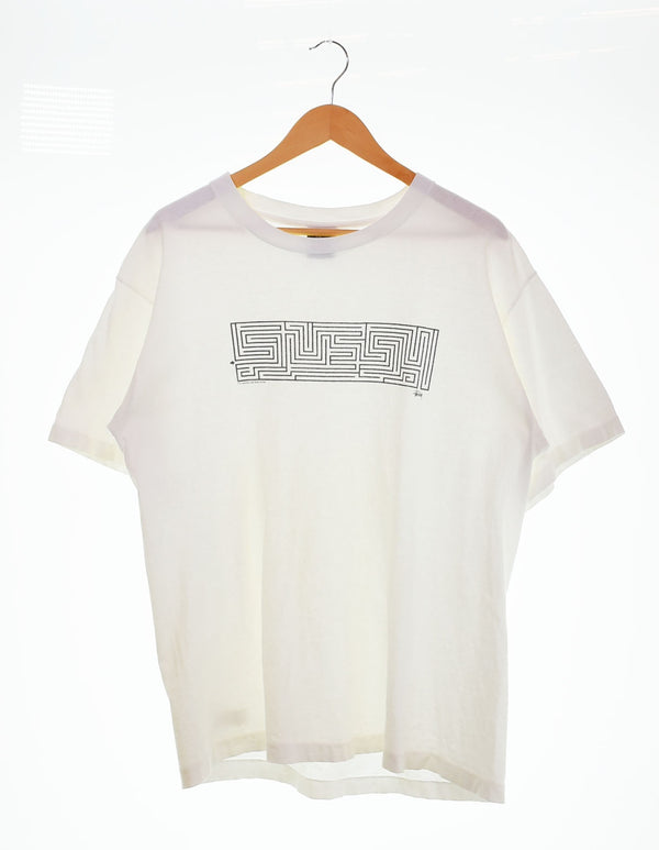 ステューシー STUSSY 90s 90's USA製 紺タグ 迷路プリント グラフィック シングルステッチ Tシャツ ホワイト Lサイズ 103MT-2687