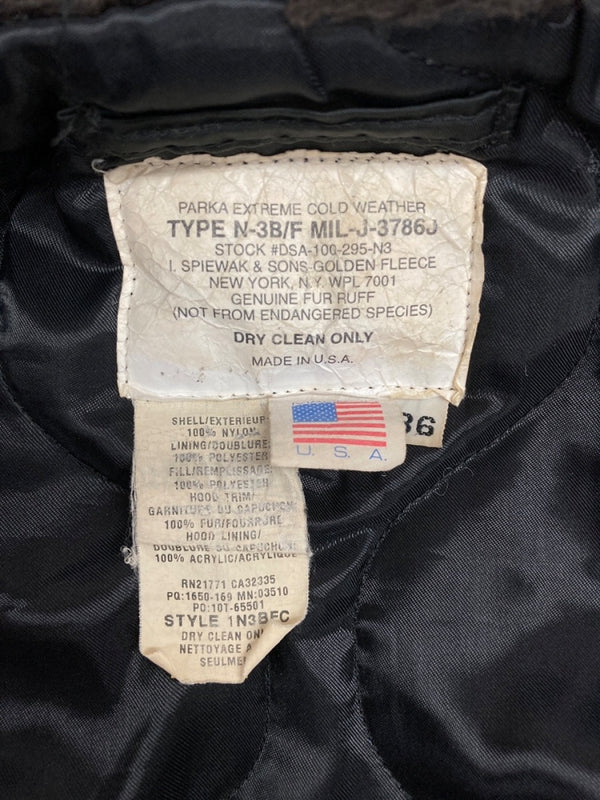 スピワック SPIEWAK Golden Fleece N-3B FLIGHT JACKET フライト ジャケット ミリタリー ジップアップ ファー USA製 アウター 緑 1N3BFC サイズ 36 ジャケット 無地 グリーン 104MT-1867