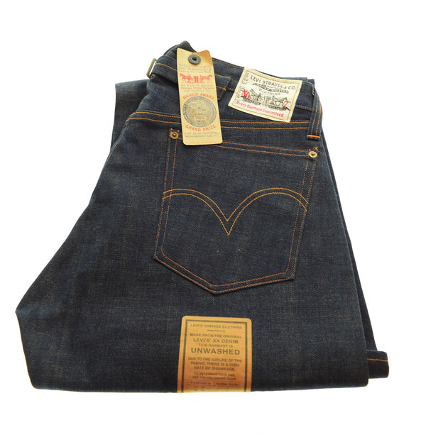リーバイス Levi's 201 No.2 DENIM DEAD STOCK デッドストック 1920年モデル 復刻 555 バレンシア 工場 99年製 LVC リネンパッチ 青耳 20201-0020 デニム ブルー W33L36 103MB-598