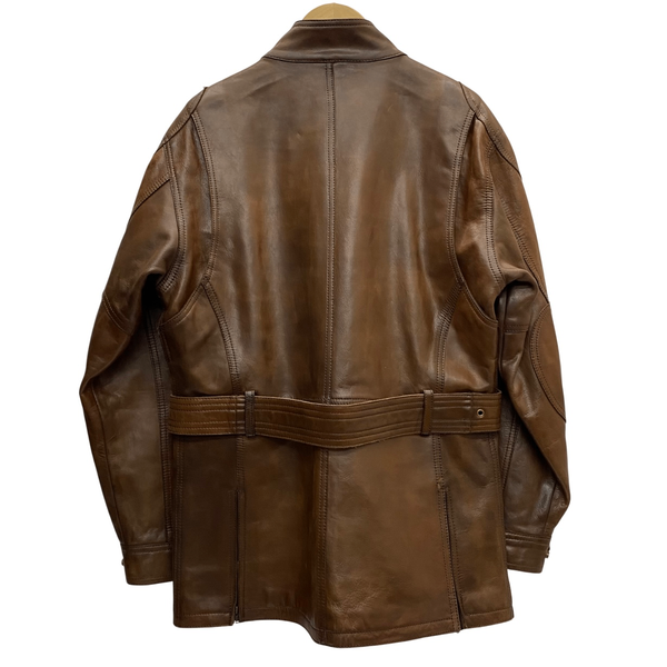 カドヤ KADOYA カーコート バイカーレザージャケット ライダース ジャケット ブラウン Lサイズ 201MT-4281