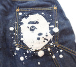 アベイシングエイプ A BATHING APE デニムハーフパンツ ペンキ加工 針シンチバック 股リベット 001DS0301003X ハーフパンツ ネイビー Mサイズ 103MB-538