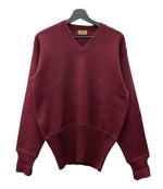 ヴィンテージ vintage 40s 40年代 DKM Wool Sweater ニット ロングリブ Vネック えんじ バーガンディ セーター 無地 ワインレッド 104MT-1873