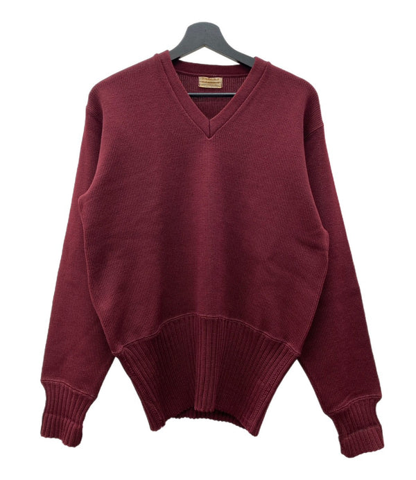 ヴィンテージ vintage 40s 40年代 DKM Wool Sweater ニット ロングリブ Vネック えんじ バーガンディ セーター 無地 ワインレッド 104MT-1873