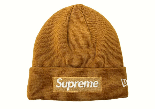 シュプリーム SUPREME BOX LOGO BEANIE ボックス ロゴ ビーニー ニット帽 ニットキャップ 刺繍 NEW ERA ニューエラ  マスタード 帽子 メンズ帽子 ニット帽 ロゴ イエロー 104hat-2