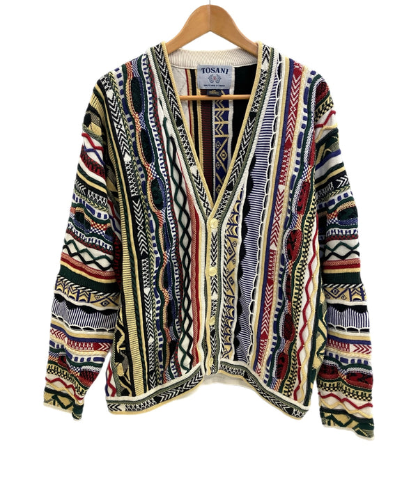 US US古着 80's~90's TOSANI 3Dニット カーディガン コットン ハンドニット カナダ製 MADE IN CANADA カーディガン Lサイズ 101MT-4758