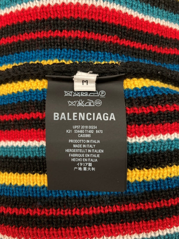 バレンシアガ BALENCIAGA ロゴ 刺繍 ニット クルーネック ダメージ加工 ストライプ UP57 2018 00224 セーター ボーダー マルチカラー Mサイズ 104MT-632