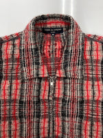 コムデギャルソン COMME des GARCONS HOMME 12AW ZIP UP CARDIGAN ジップ アップ カーディガン 切り替え ニット セーター 長袖 赤 HJ-T017 カーディガン チェック レッド Mサイズ 104MT-1625