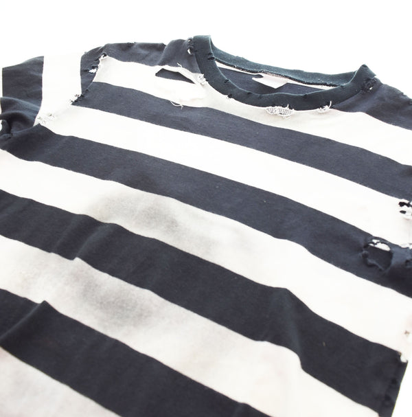 ナンバーナイン  NUMBER (N)INE 02SS モダンエイジ期 ルーズサイズ ボーダー 長袖カットソー クラッシュ加工 アーカイブ 3 ロンT ブラック 103MT-2494