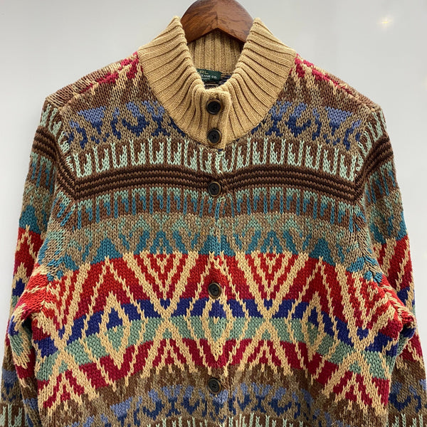 【曜日割引対象外】 ラルフローレン  RALPH LAUREN 00's LRL LAUREN JEANS CO. ネイティブ柄 ニットカーディガン カーディガン ベージュ 201MT-4778 VB