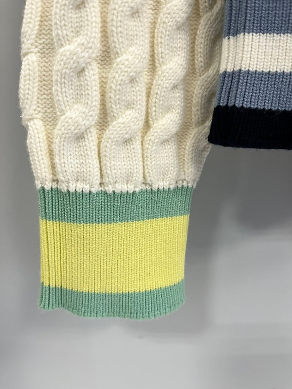 ラコステ LACOSTE アシンメトリー ケーブルニット テニスセーター Ｖネックセーター 白 AF1187 セーター ホワイト サイズ38 101LT-162