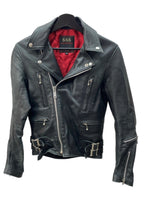 トリプルシックス 666 DOUBLE RIDERS JACKET ダブル ライダース ジャケット バイカー 革ジャン ロクロクロク ベルト 裏キルティング 黒 サイズ 30 ジャケット 無地 ブラック 104MT-1289