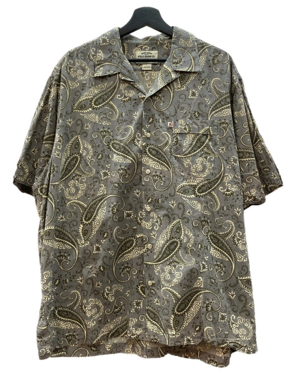 ラルフローレン RalphLauren POLO JEANS PAISLEY OPEN COLOR SHIRT ペイズリー オープン カラー シャツ インパクト21 アロハ 開襟 半袖 灰 半袖シャツ 総柄 マルチカラー Lサイズ 104MT-2352