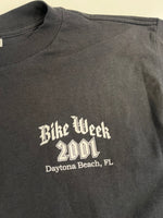 US US古着 00’s BIKE WEEK 2001 モーターサイクル アメリカンバイク ピンナップガール 両面プリント VINTAGE ヴィンテージ Tシャツ ブラック Lサイズ 101MT-4570